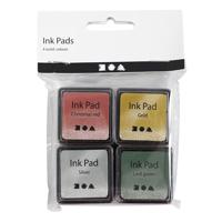Creativ Company Stempelinkt, h: 2 cm, afm 3,5x3,5 cm, goud, lime groen, kerstrood, zilver, 4 stuk/ 1 doos