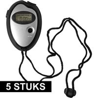 5x Voordelige digitale sport stopwatch zwart/metallic zilver