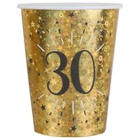 Santex Verjaardag feest bekertjes leeftijd - 10x - 30 jaar - goud - karton - 270 ml - Feestbekertjes