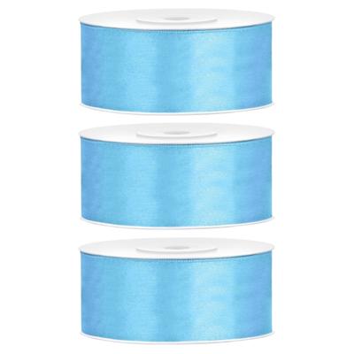 Partydeco Cadeaulint - 3x - lichtblauw - 2,5 cm x 25 meter - satijn - sierlint - inpakken - decorati