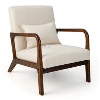 Fauteuil Woonkamer Loungestoel Gestoffeerd Moderne Accentstoel van Hout met Armleuningen Enkele Bank voor Woonkamer Slaapkamer (Beige)