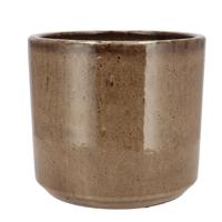 DK Design Bloempot - rond - Brown Glaze - taupe - 18x20 cm - glanzend