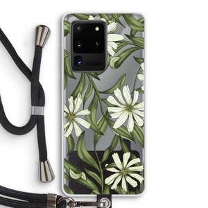Wit bloemenpatroon: Samsung Galaxy S20 Ultra Transparant Hoesje met koord
