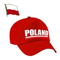 Polen supporters setje - baseballcap print rood - colbert pin broche vlag - volwassenen Polen supporters setje - baseballcap print rood - colbert pin broche vlag - volwassenen