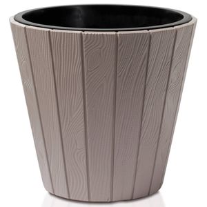 Prosperplast Plantenpot/bloempot Wood Style - buiten/binnen - kunststof - beige - D49 x H45 cm - Plantenpotten