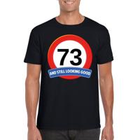 73 jaar and still looking good - t-shirt verkeersbord print - zwart - heren - verjaardag
