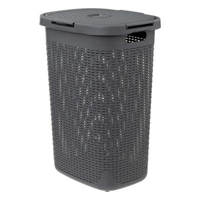 Wasmand met deksel Rotan - donkergrijs - gevlochten kunststof - 60 liter - 45 x 35 x 66 cm