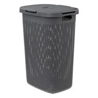 Wasmand met deksel Rotan - donkergrijs - gevlochten kunststof - 60 liter - 45 x 35 x 66 cm