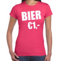 Fun t-shirt bier 1 euro roze voor dames