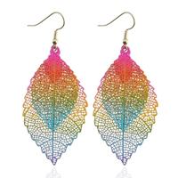 Dubbel gelaagde verlaat Tassel Earrings eenvoudige retro metalen blad-oren ornamenten (kleurrijke)
