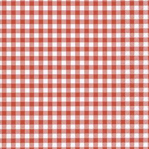 Servetten - 20x - rood/wit - geruit - 33 x 33 cm - 3-laags papier - ruitjes - tafel diner/lunch