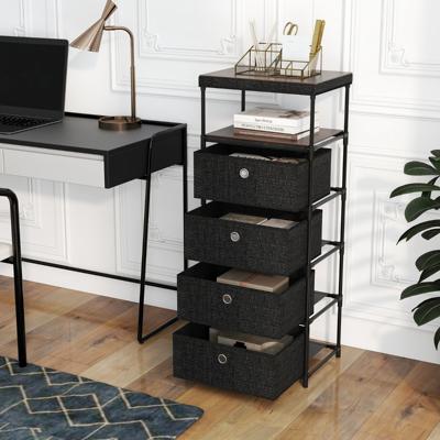Kast met 4 Lades Stoffen Kast met Houten Blad Opbergruimte met Opvouwbare Stoffen Lades