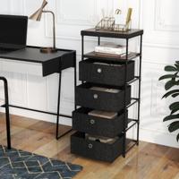 Kast met 4 Lades Stoffen Kast met Houten Blad Opbergruimte met Opvouwbare Stoffen Lades
