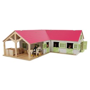 Kids Globe globe paardenhoekstal met 3 boxen en berging roze 1:24