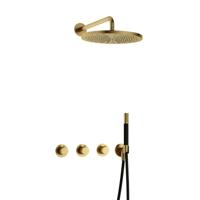 Hotbath Cobber - CB7067 - Inbouw Regendoucheset - Geborsteld Messing PVD - 2 Stopkranen - Thermostatisch - Wandarm 40 cm - Hoofddouche 300 mm - Staafhanddouche - met M106 - Waterbesparend