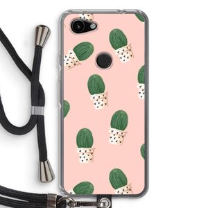 Cactusprint roze: Pixel 3a Transparant Hoesje met koord