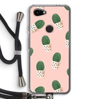 Cactusprint roze: Pixel 3a Transparant Hoesje met koord