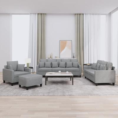 4-delige Loungeset met kussens stof lichtgrijs