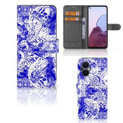 Telefoonhoesje met Naam OPPO Reno 8 Lite | OnePlus Nord N20 Angel Skull Blauw