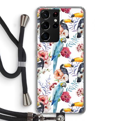 Bloemen tukan: Samsung Galaxy S21 Ultra Transparant Hoesje met koord