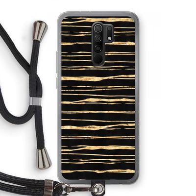 Gouden strepen: Xiaomi Redmi 9 Transparant Hoesje met koord