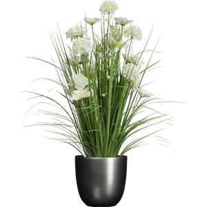 Kunstbloemen boeket wit - in pot antraciet grijs - keramiek - H70 cm