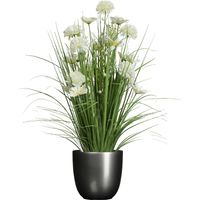 Kunstbloemen boeket wit - in pot antraciet grijs - keramiek - H70 cm - thumbnail