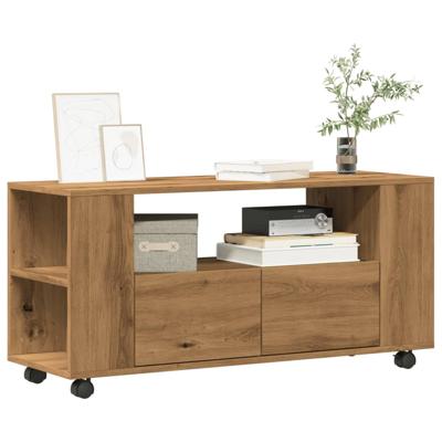 Tv-meubel met wielen 102x34,5x43 cm hout artisanaal eiken
