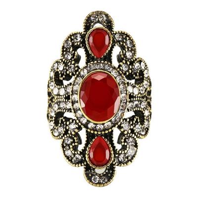Vintage etnische stijl exquise gesneden ingelegde acryl hars holle ring ring grootte: 10 (rood)