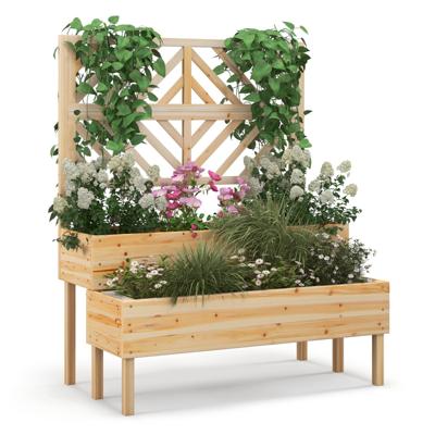 Bloembak met Latwerk van Dennenhout Plantenbak voor Klimplanten Verhoogd Bed Drainagegat Bloembak voor Binnenplaats Balkon Natuur