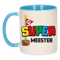 Cadeau koffie/thee mok voor Meester/mentor - blauw - super Meester - keramiek - 300 ml   -
