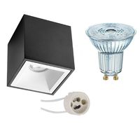 Opbouwspot Set - LEDVANCE Parathom PAR16 940 36D - Pragmi Cliron Pro - GU10 Fitting - Dimbaar - Opbouw Vierkant - Mat Zwart/Wit - 5.5W - Natuurlijk Wit 4000K - Verdiept - 90mm - thumbnail