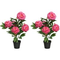 2x Roze Paeonia/pioenrozen struik kunstplanten 57 cm in pot - thumbnail