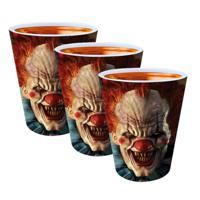 Halloween shotglaasjes - 3x - horror clown - 5 x 6 cm - kunststof - thumbnail