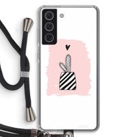 Zwart-wit cactus: Samsung Galaxy S21 FE Transparant Hoesje met koord