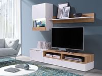 Tv-meubel set ROXANE 3 deuren wit/gouden eik met led - thumbnail
