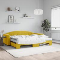 Slaapbank onderschuifbed en matrassen 90x200 cm fluweel geel