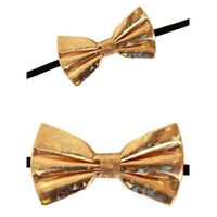 Holografisch gouden verkleed vlinderstrik/vlinderdas 13 cm voor dames/heren   - - thumbnail