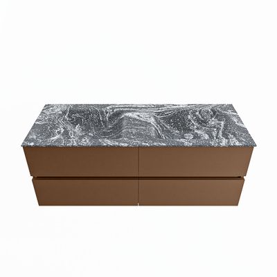 MONDIAZ VICA-DLUX 130cm badmeubel onderkast Rust 4 lades. Inbouw wastafel CLOUD dubbel zonder kraangat, kleur Lava.