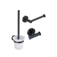 Fortifura Calvi Toiletset 3-delig - toiletrolhouder zonder klep - toiletborstel - handdoekhaak dubbel rond - mat zwart SW639936 SW639935 SW1211594