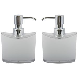 Zeeppompje/zeepdispenser Aveiro - 2x - PS kunststof - wit/zilver - 11 x 14 cm - 260 ml