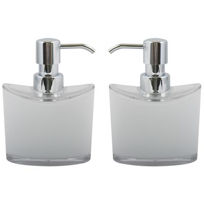 Zeeppompje/zeepdispenser Aveiro - 2x - PS kunststof - wit/zilver - 11 x 14 cm - 260 ml