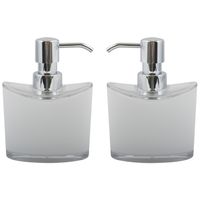 Zeeppompje/zeepdispenser Aveiro - 2x - PS kunststof - wit/zilver - 11 x 14 cm - 260 ml