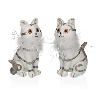 Decoratieve figuren Versa Wit Katten 7,5 X 17 X 10,5 CM Decoratieve figuren