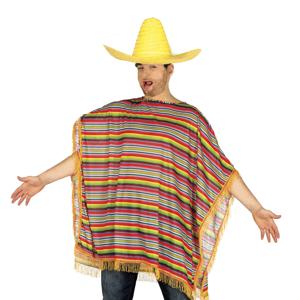 Carnaval verkleed set Mexicaan - gekleurde one size poncho - Sombrero hoed geel dia 59 cm