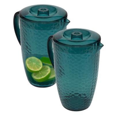 Sapkan/schenkkan karaf met deksel - 2x - 2 liter/2000 ml - petrol blauw - kunststof
