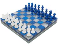 Blauw & Wit Albast Schaak & Dambord met Ingelegde Kist