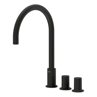 Wastafelkraan Tres Study | Opbouw | Draaibare uitloop | Mengkraan | Hoog model | 2-knops | Rond | Zwart mat