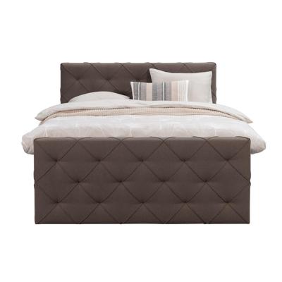 Leen Bakker - Boxspring Met Voetbord Liv Geruit - Donker - 160x200 Cm - Slanke Poot - Stof - Bruin