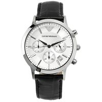 Armani horlogeband AR2436 Leder Zwart 20mm + zwart stiksel - thumbnail